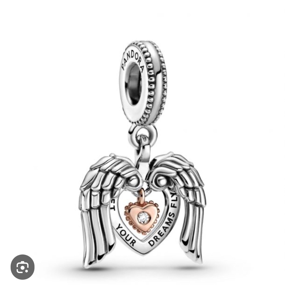 Pandora Silver and Gold Winged Heart Charm